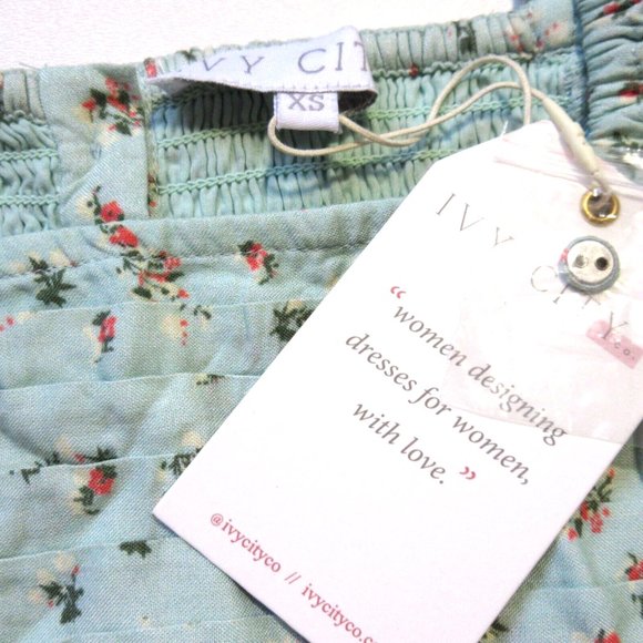 EUC Ivy City Co. Hazel Midi in Green Floral Smocked Puff Sleeve Dress XS - Picture 3 of 5